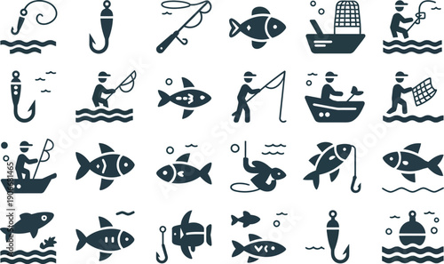 Collection of fishing icons and symbols