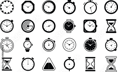 Collection of various clock and watch icons
