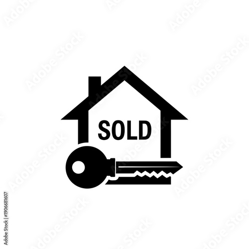 Silhouette of Sold House with Key for Real Estate Closing and New Home