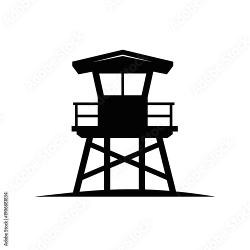 Silhouette of Beach Lifeguard Tower for Coastal Safety and Ocean Rescue