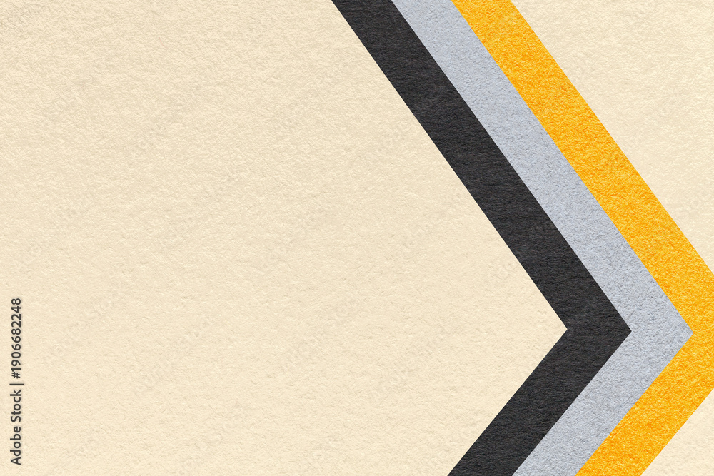 Fototapeta premium Light beige paper texture background with yellow black chevron stripes and copy space for banner, presentation, template