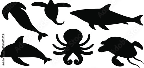 Oceanic Silhouette Collection: A captivating collection of marine life silhouettes, perfect for adding an artistic touch to your designs. Each silhouette.