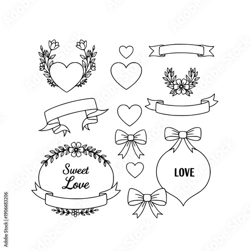 Elegant retro coquette Valentine decorative elements vector set