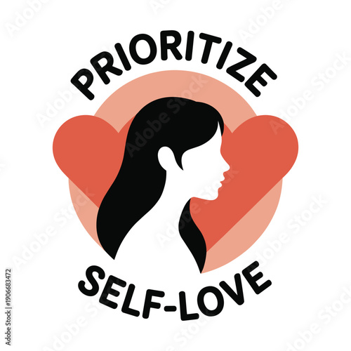 Woman's silhouette with hearts promoting self love and care
