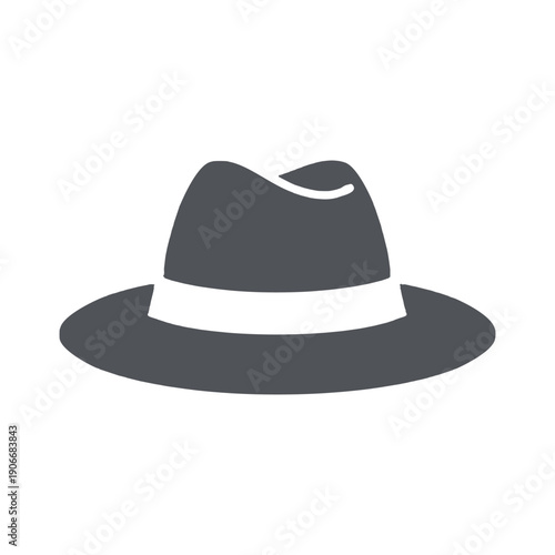 A classic black felt fedora hat is isolated on a white background as a vintage fashion accessory and headwear object in this retro style vector illustration