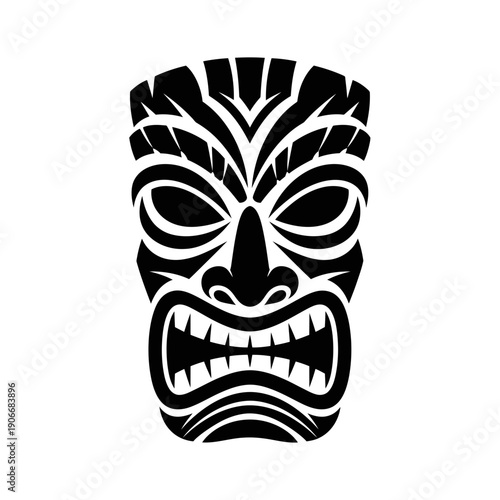 Silhouette of Hawaiian Tiki Mask for Tropical Luau and Tribal Culture