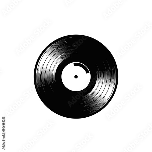 Silhouette of Vinyl Record Disc for Retro Music and DJ Audio Collections