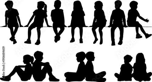 Children Silhouettes Sitting and Resting