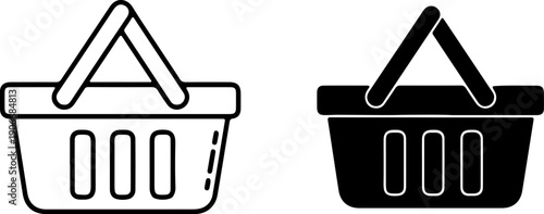 Black and white shopping basket shopping cart line outline filled