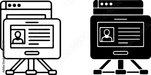 Black and white of computer monitors with user profiles digital screens