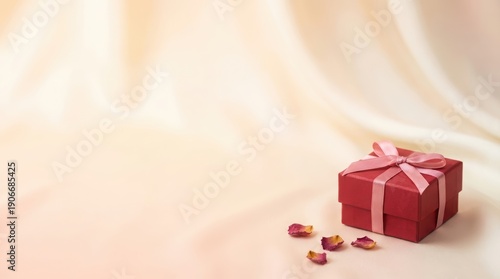 Wallpaper Mural Beautifully wrapped red gift box with pink ribbon and rose petals on elegant background Torontodigital.ca