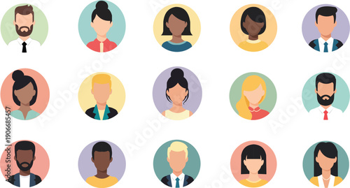 Diverse group of people icons in different poses and expressions