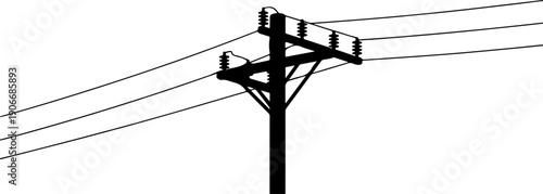 Black Silhouette of an Electric Pole with Wires