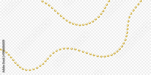 Gold beads on a white background. A beautiful chain of yellow color. Net beads are realistic. Decorative element from golden ball design