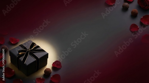Wallpaper Mural Luxury gift box with rose petals and chocolates on elegant dark background Torontodigital.ca