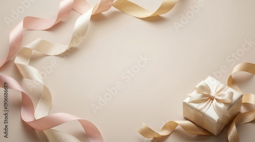 Wallpaper Mural Elegant gift box with satin ribbon on beige background Torontodigital.ca
