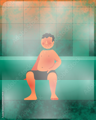 Scene sauna steam room man spa relax weight loss health illustration