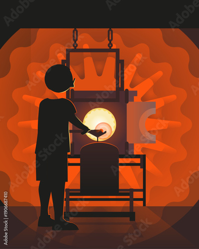 Silhouetted glassblower in hot workshop vector illustration