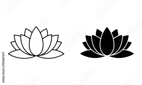 Lotus Flower Icon Vector. Wellness and Meditation Symbol outline and filled in black