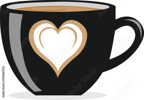 Stylized espresso cup silhouette with smooth curves and subtle latte art heart, contemporary flat vector