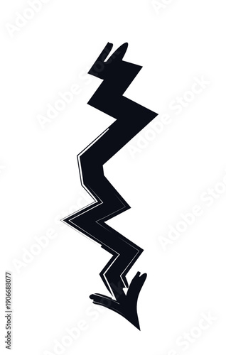 Zigzagging broken arrow pointing downward bold thick stroke graphic element. Sharp angular turns. Lightning bolt. Expressive grunge marker highlight pointer. Ink rough direction. Vector illustration