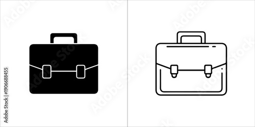 Black and white briefcase with handles and clasps