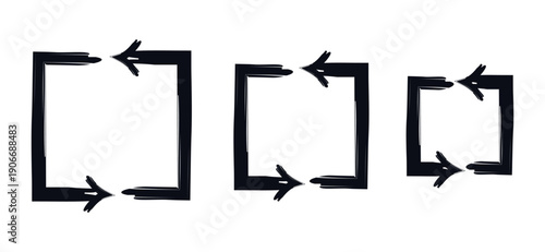 Square-shaped arrow paths pointing left bold thick stroke graphic element set. Looping structure. Repetition. Expressive grunge marker highlight pointers. Ink rough direction. Vector illustration