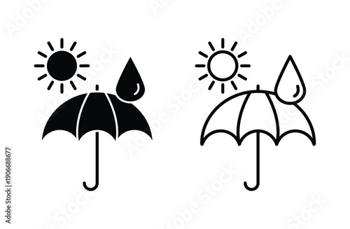  weatherproof icon umbrella with sun and rain drop  icon vector for web design