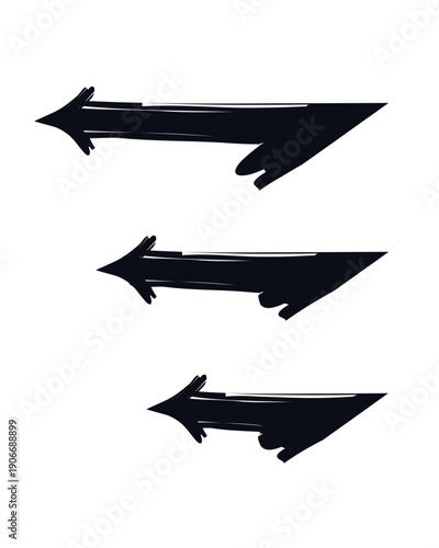 Acute left arrows in descending size bold thick stroke graphic element set. Redirection return. Visual emphasis. Expressive grunge marker highlight pointers. Ink rough direction. Vector illustration