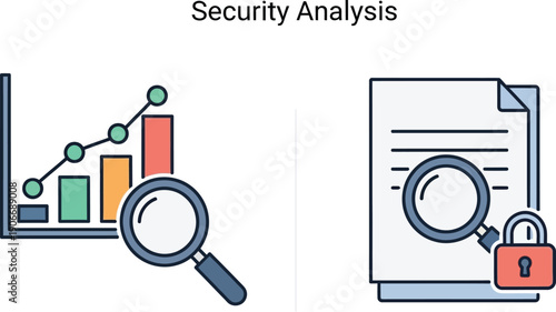 Security Analysis Icons: Data Graph and Document Lock Icons