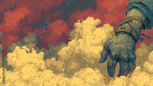 Wallpaper Mural A giant hand descends from cloudy, red skies Torontodigital.ca