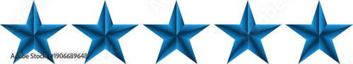 Five blue star rating icon isolated on transparent background for reviews and user feedback. Five stars customer rating feedback isolated vector illustration. Suitable for apps and websites