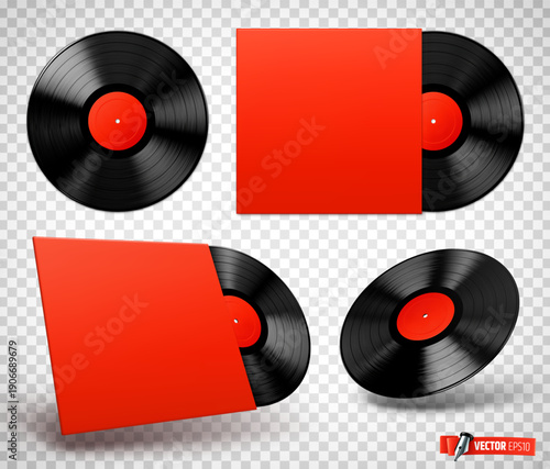 Vector realistic illustration of vinyl records on a transparent background.