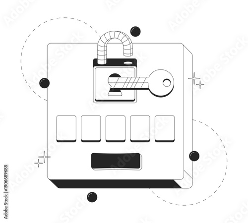 Enter verification code clean onboarding illustration. Access confirmation. Lock key. 5 digit entry field. Password input. UX design. Mobile UI app introduction. Black and white line vector concept