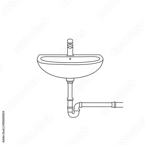 Sink icon,  washbasin black and white vector., wash outline icon..