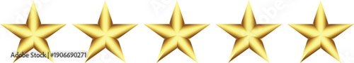 Flat gold five-star rating icon isolated on transparent background for reviews and user ratings