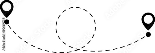 Route icon two points with dotted path and location pin. Route location icon two pin sign and dotted line. Travel vector icon. Travel from start point and dotted line tracing.