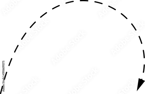 Vector hand drawn dashed arrow. Curved dotted arrow. Zigzag arrow stripes. Doodle, sketch style. 