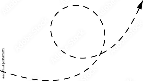Vector hand drawn dashed arrow. Curved dotted arrow. Zigzag arrow stripes. Doodle, sketch style. 