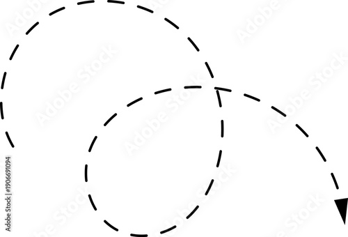 Vector hand drawn dashed arrow. Curved dotted arrow. Zigzag arrow stripes. Doodle, sketch style. 