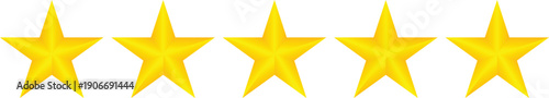 Yellow five star rating icon isolated on transparent background for reviews and positive feedback. Five stars customer rating feedback isolated vector illustration. Suitable for apps and websites