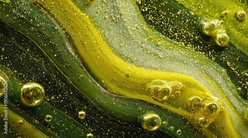 Bright colors and bubbles create an abstract art piece that represents movement and fluidity in a modern artwork setting