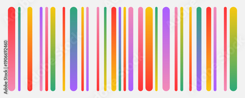 Gradient bar rounded with line barcode pattern and strip code. Thin irregular random with print abstract vertical and stripes horizontal rows.