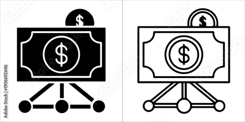 Black and white of dollar bill on projector money finance