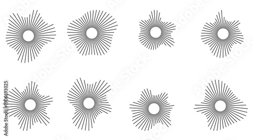Sound waves in circular forms, linked with audio music, round voice icons, logos for equalizers, radial spectrums, rings. Flat vector illustrations isolated