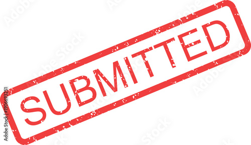 A rectangular red grunge rubber stamp with the word SUBMITTED on a clean white background