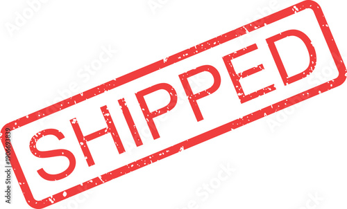Red distressed rectangular stamp with the word SHIPPED clearly displayed on a clean white surface