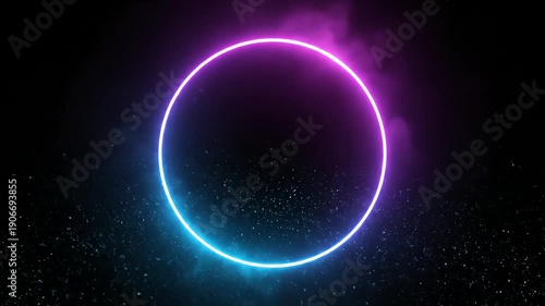 Wallpaper Mural Glowing neon circle emitting vibrant blue and purple light against a dark, textured surface, creating a modern and futuristic atmosphere. Torontodigital.ca