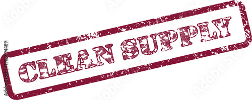 Grungy crimson stamp imprint for Clean Supply initiatives and certified product distribution and reliable stock