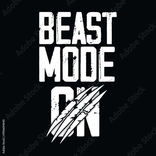 Beast Mode On motivational quote with colorful gradient text and toggle button. Vector illustration for fitness, sports, and retro gaming design.